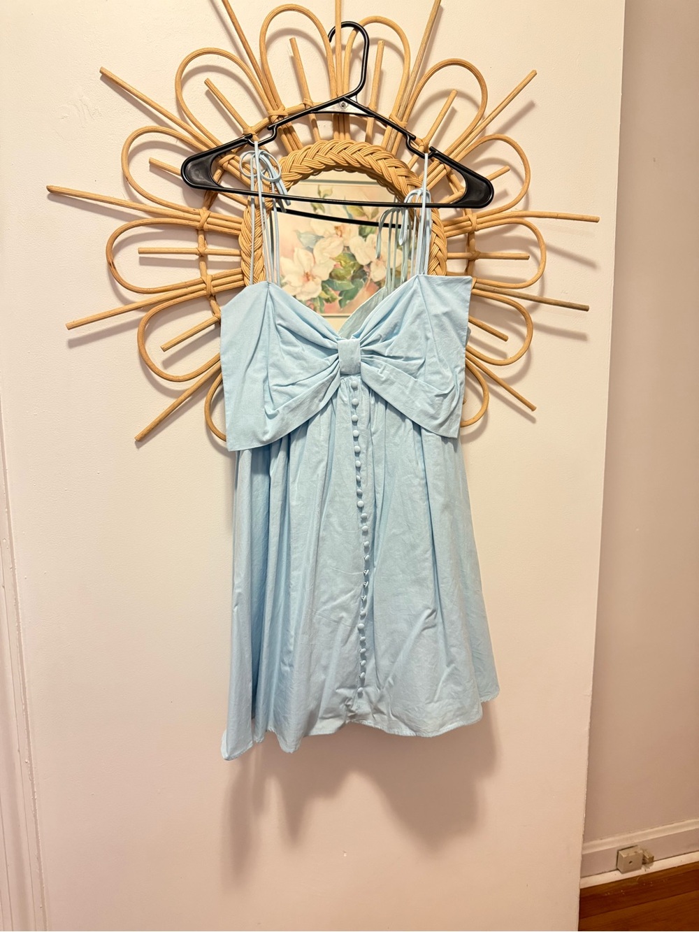 NWT Storia Light Blue Mini Dress with Front Bow